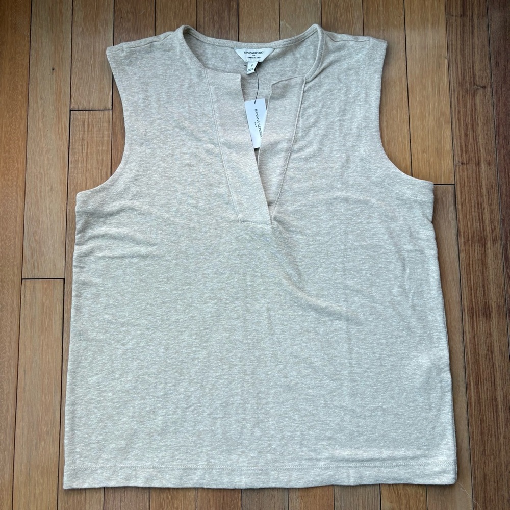 Banana Republic Beige Linen Blend V-Neck Tank Top